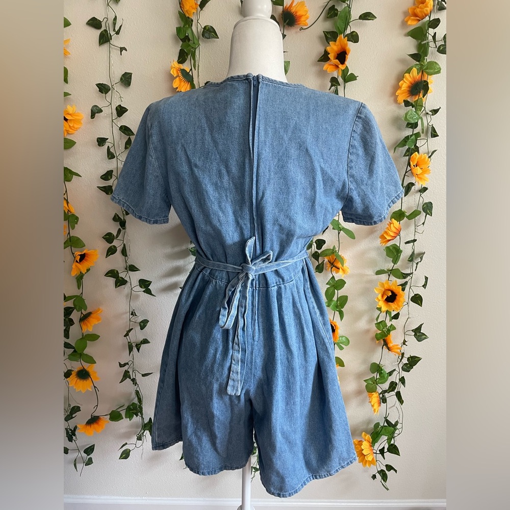 Vintage (80s) Alexandra Lee  Denim Romper With Rose Buttons 🌹 - Picture 9 of 17